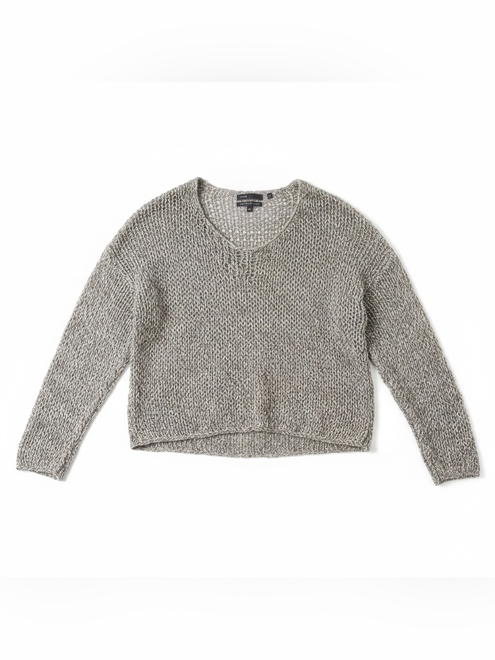 Vince Heathered Taupe Grey Scoop-Neck Hand Knit Oversized Cotton Blend Sweater